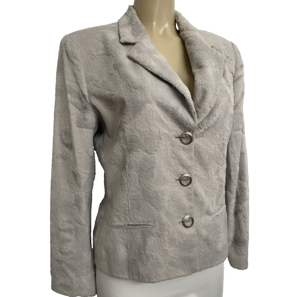 Future Ozbek Jacket Blazer Three button Faux Fur Gray Long Sleeve Notch 14 XL - Picture 3 of 10